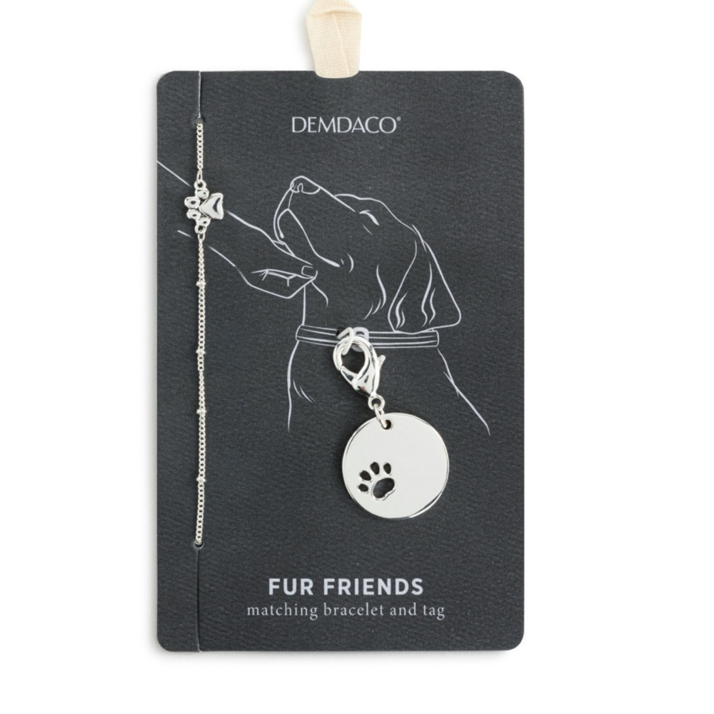 Demdaco Fur Friends Matching Bracelet & Collar Charm Tag Gold Paw Set new!